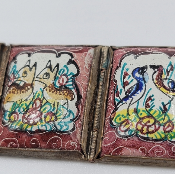 Vtg hand painted baked enamel bracelet - Picture 5 of 8